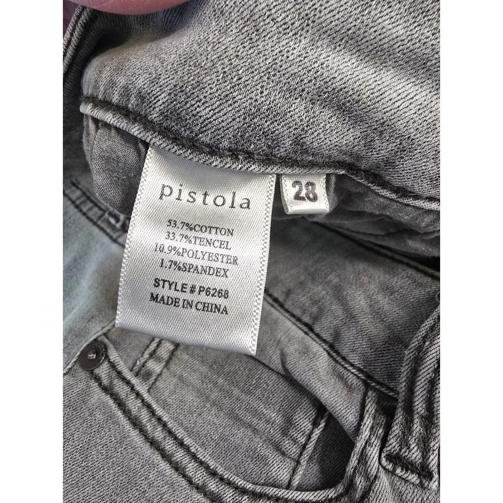 Pistola P6268 Moto Skinny Jeans Gray Size 28‎ Ribbed Knee Detail Stretch Denim